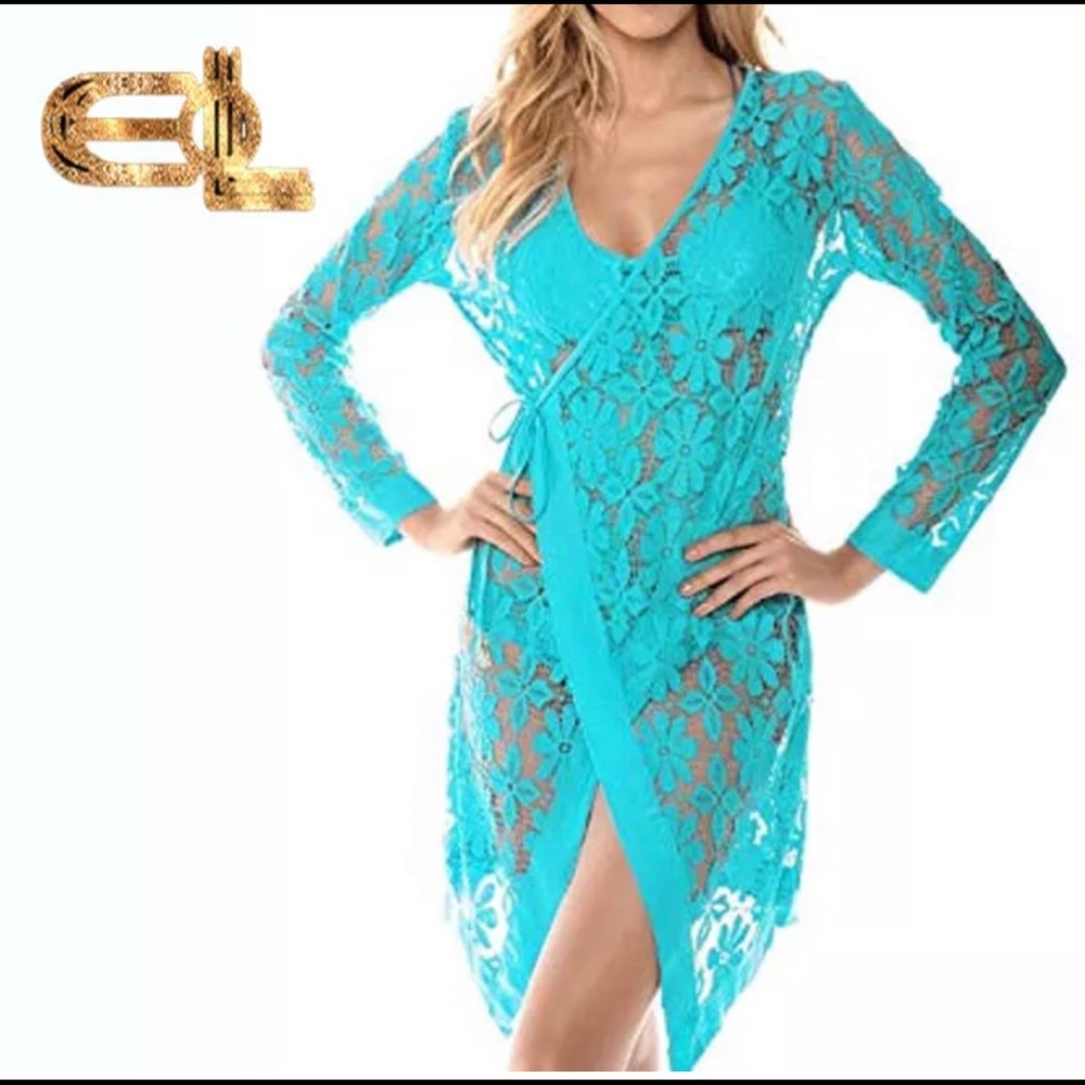 Wander Agio beach long sleeve cover up lace dress
